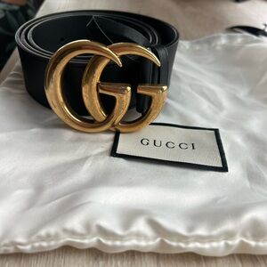 Gucci Black Belt with Gold GG Buckle